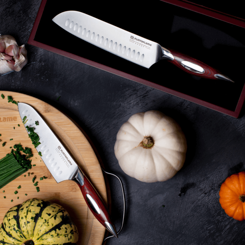 Flint & Flame 2 Piece Santoku Set in Wooden Gift Box