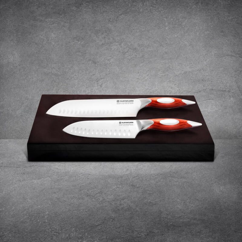 Flint & Flame 2 Piece Santoku Set in Wooden Gift Box - Image 3