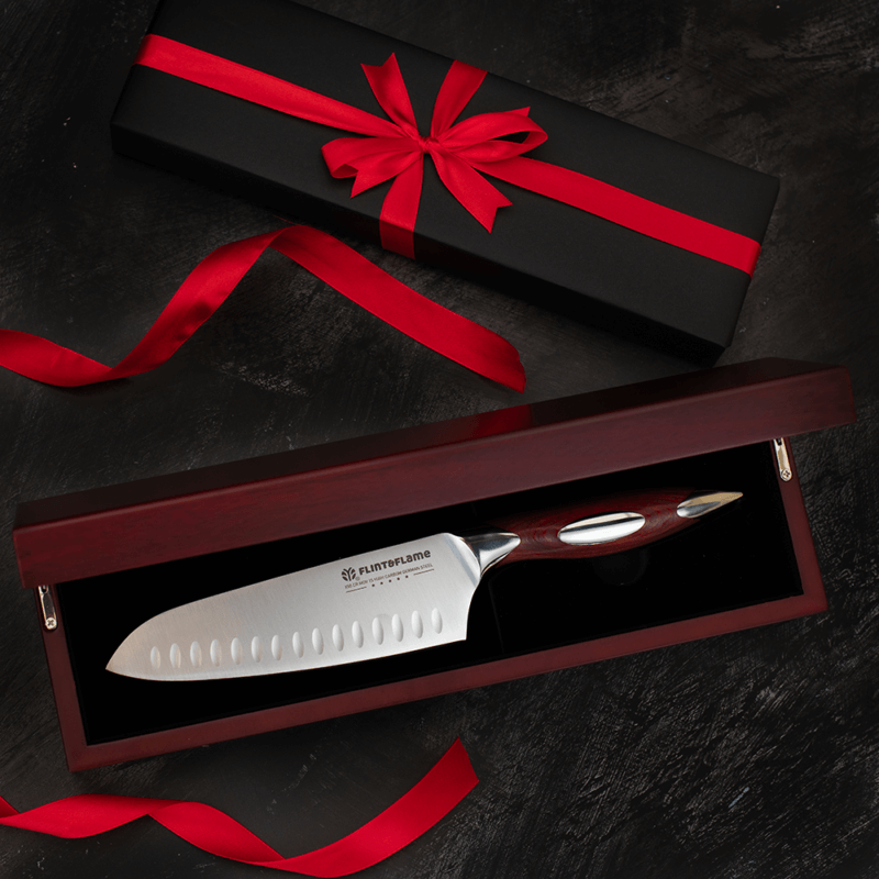 Flint & Flame 6" Santoku Knife in Wooden Gift Box