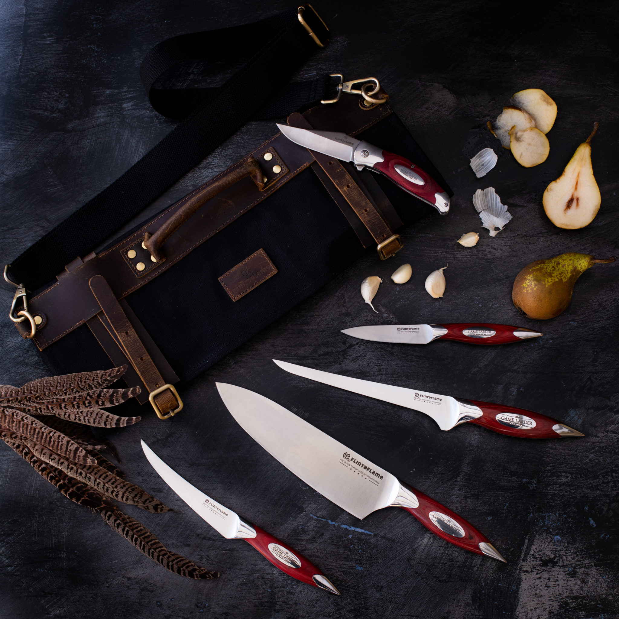 Flint & Flame Game Larder Collection with Waxed Canvas & Leather Knife
