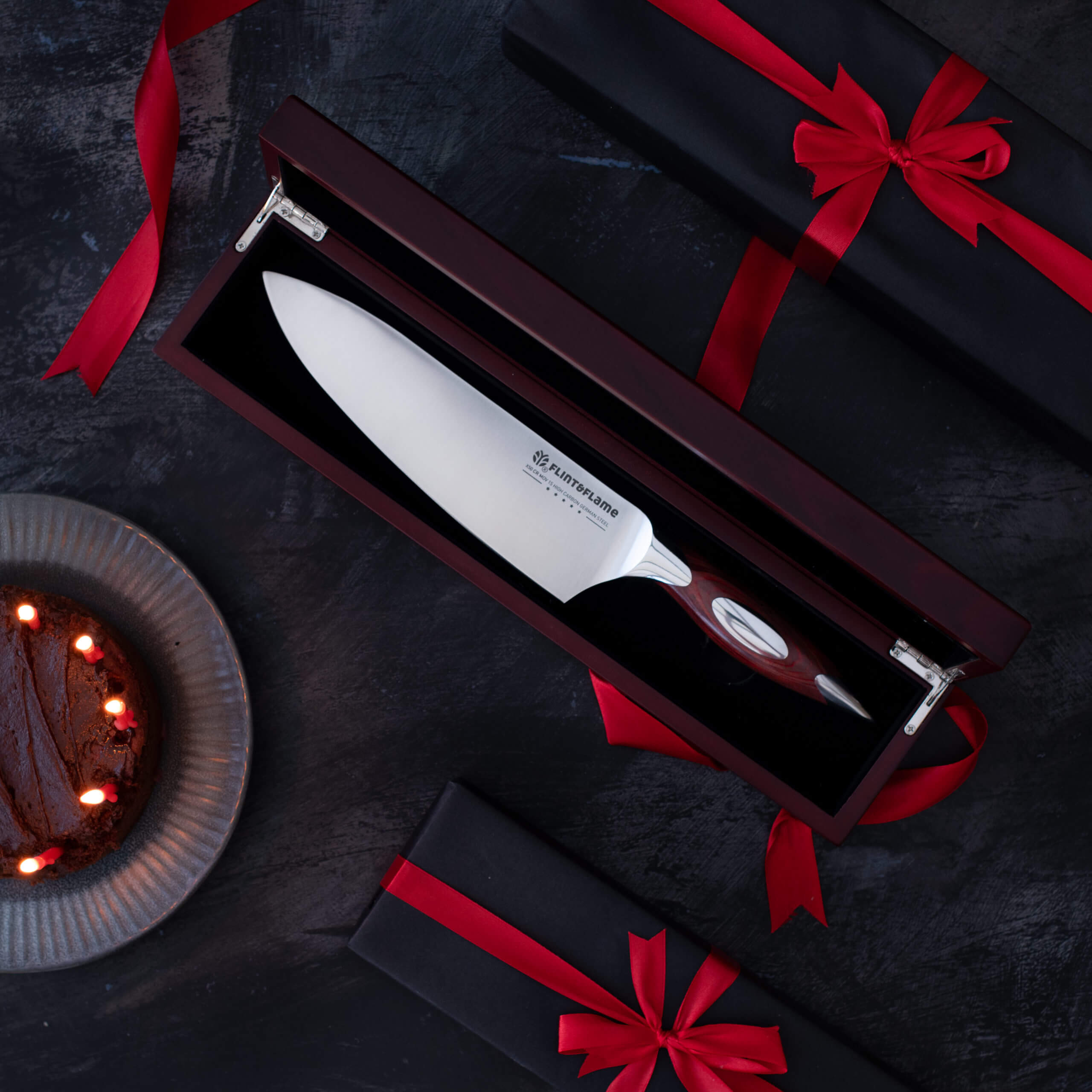 Flint & Flame 8″ Chef Knife with Wooden Box Flint and Flame