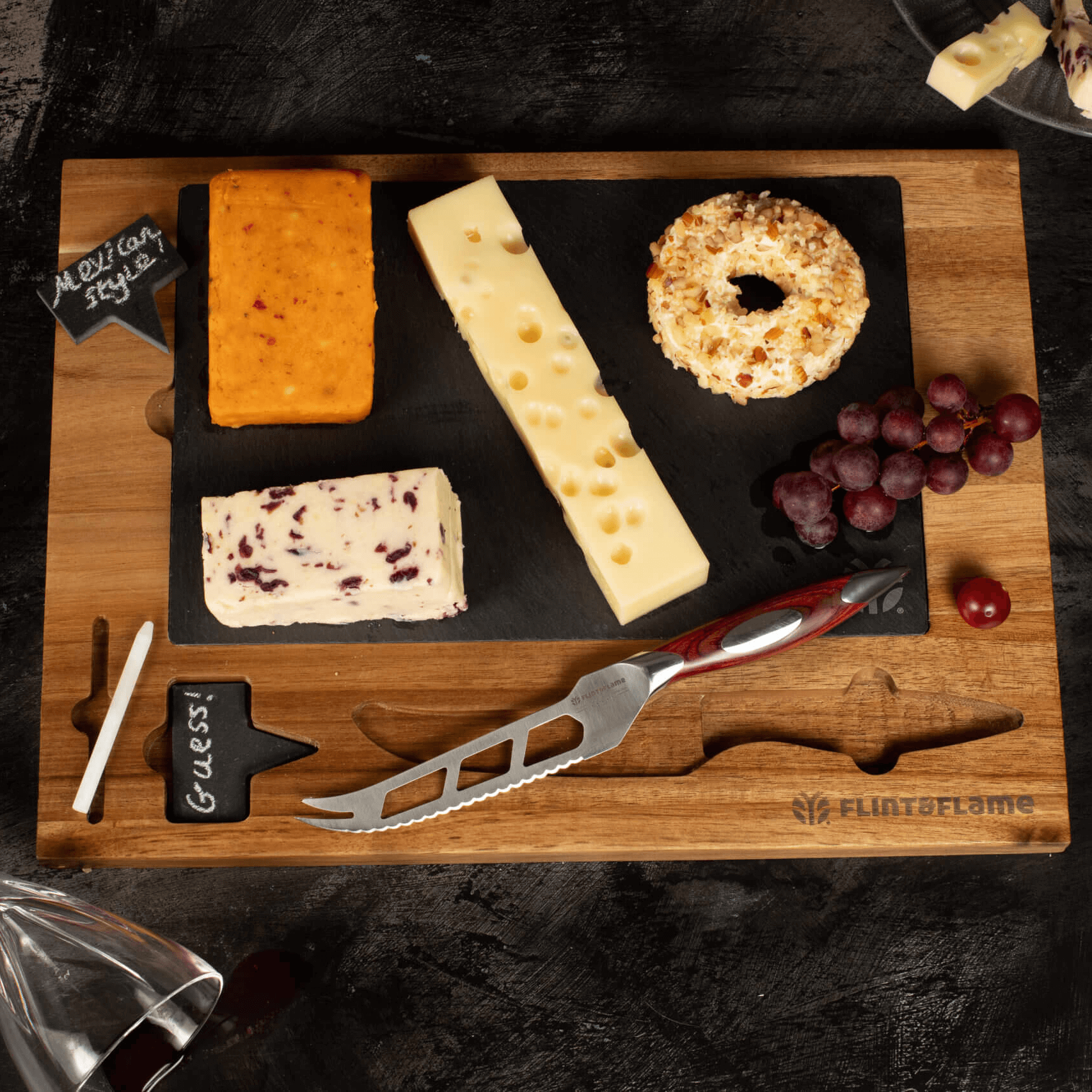 Flint & Flame cheese board with cheese knives