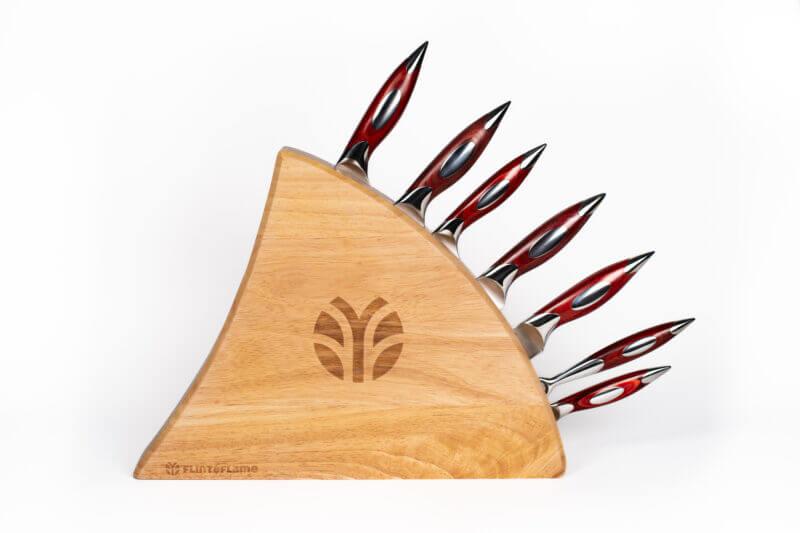 Flint & Flame Classic 7 Piece Set with Rubber Wood Shark Fin Knife Block - Image 2