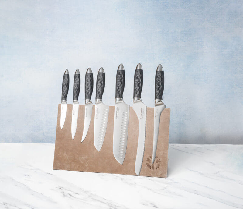 Pro Series 7 Piece Knife Set & Leather Knife Block